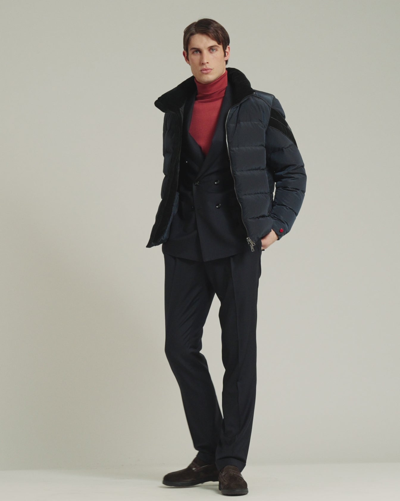 quilted bomber in navy technical fabric