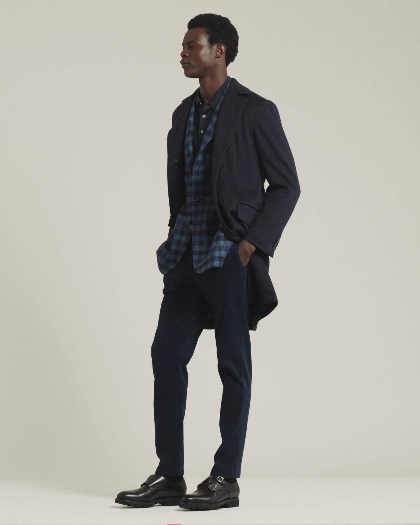 unlined overcoat in pure blue cashmere