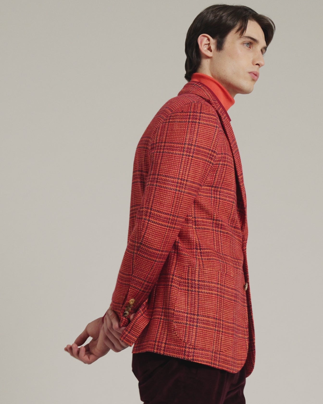 single-breasted red prince of wales jacket in cashmere