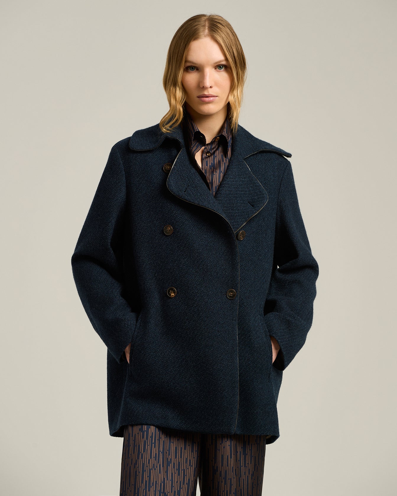 blue pure cashmere double-breasted peacoat