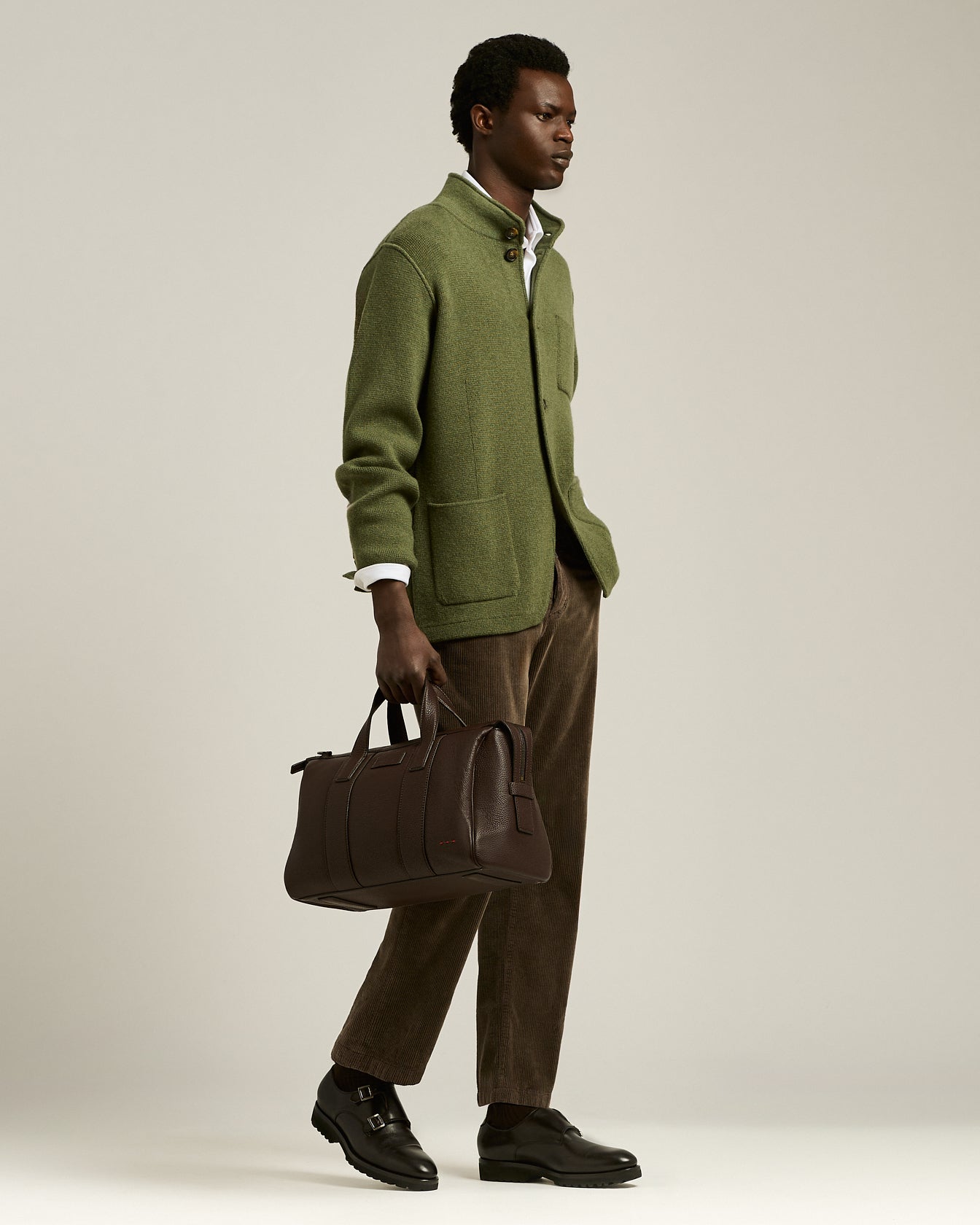 DARK BROWN STAG-LEATHER TRAVEL BAG