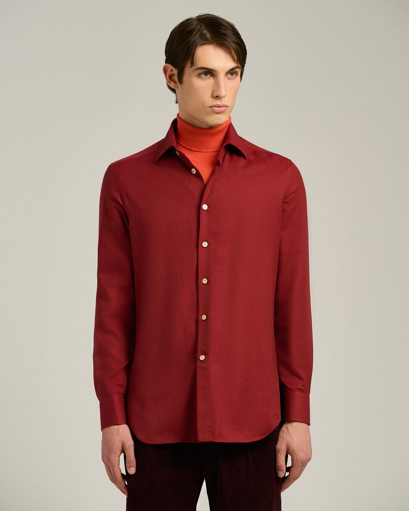 burgundy cotton and cashmere flannel men's shirt