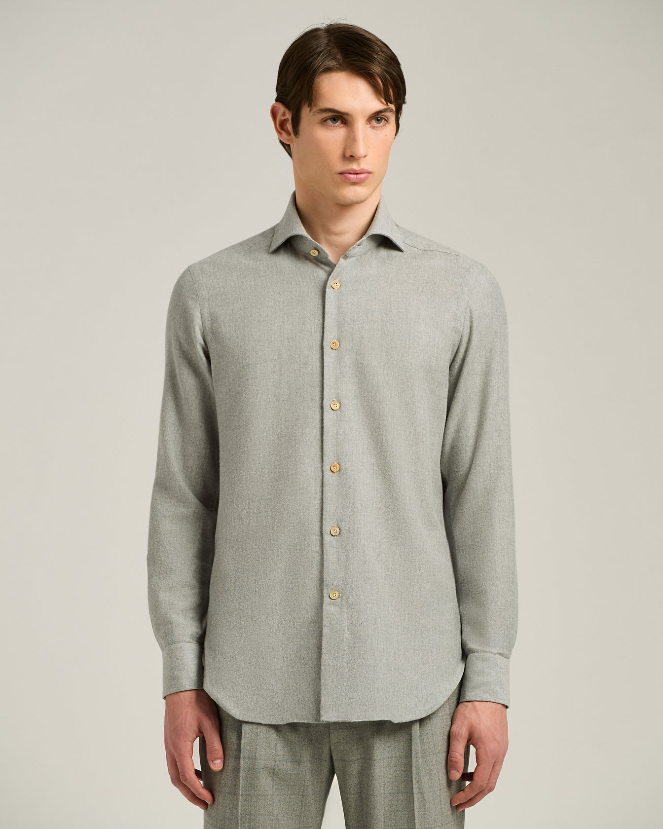 ANTHRACITE FLANNEL SHIRT IN COTTON, SILK AND CASHMERE