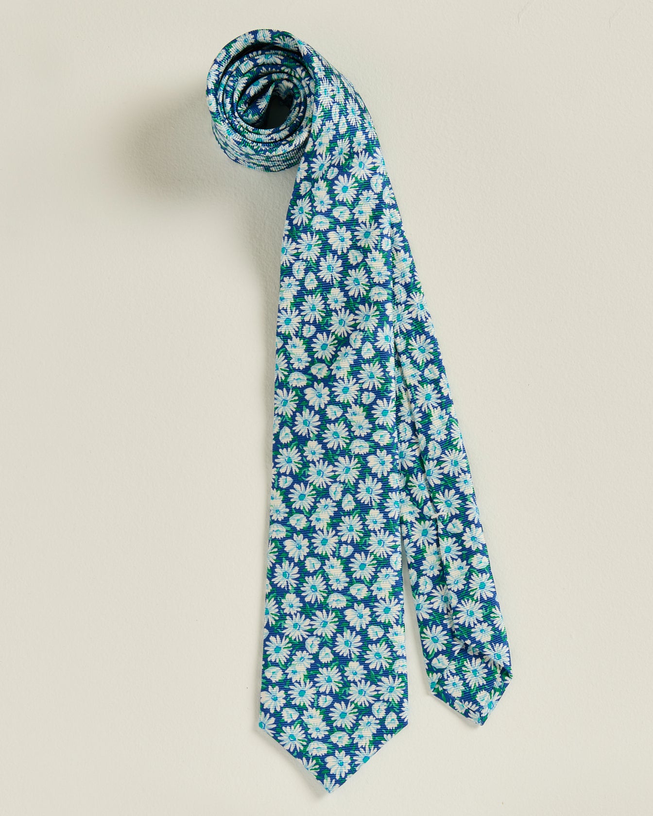 men's blue green silk tie micro floral pattern