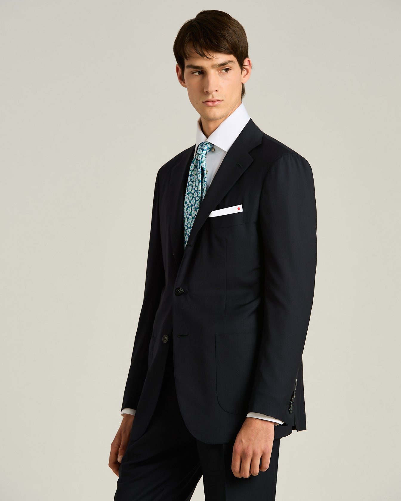 men's blue green silk tie micro floral pattern