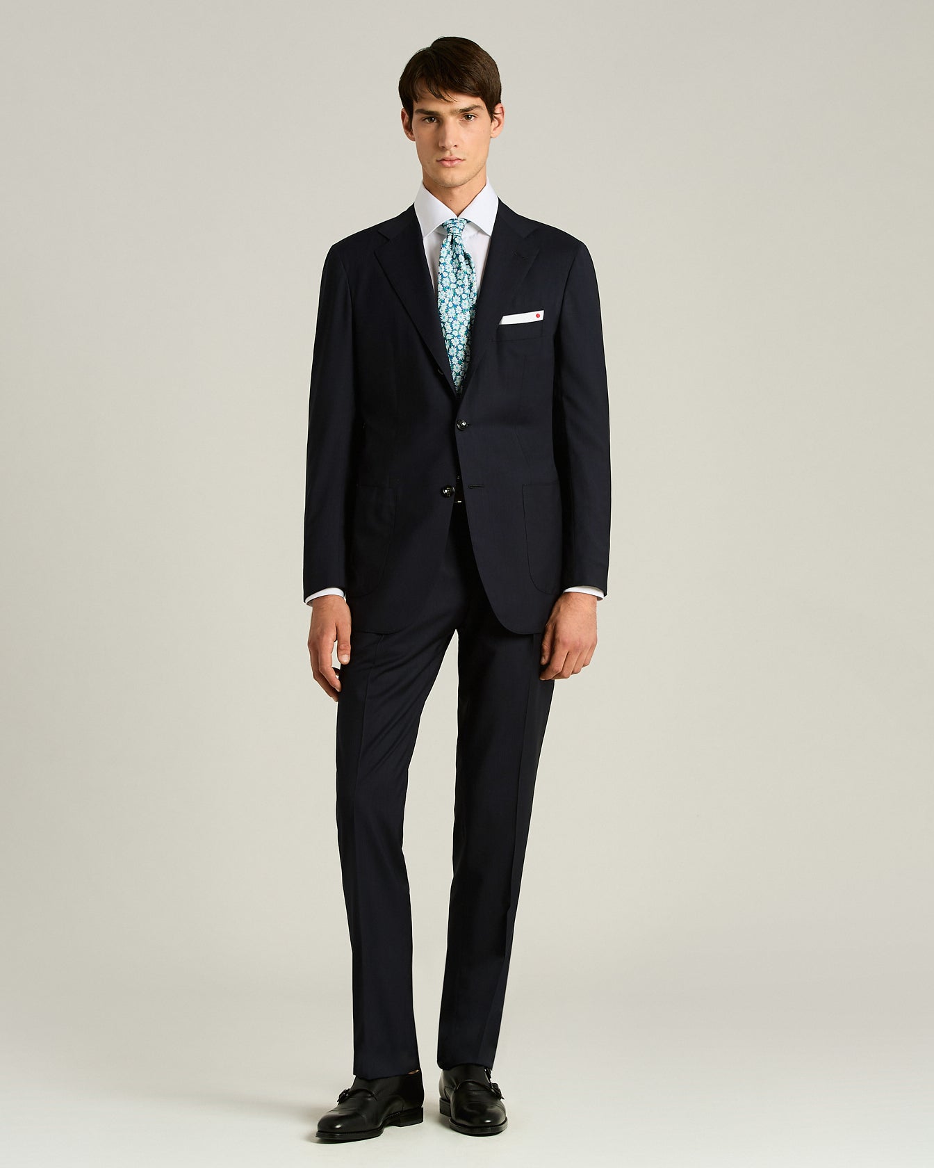 men's blue green silk tie micro floral pattern