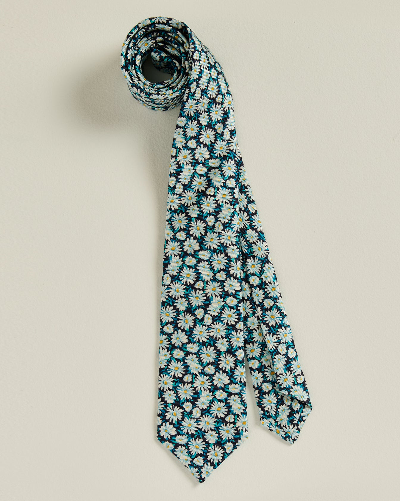 men's blue green silk tie micro floral pattern