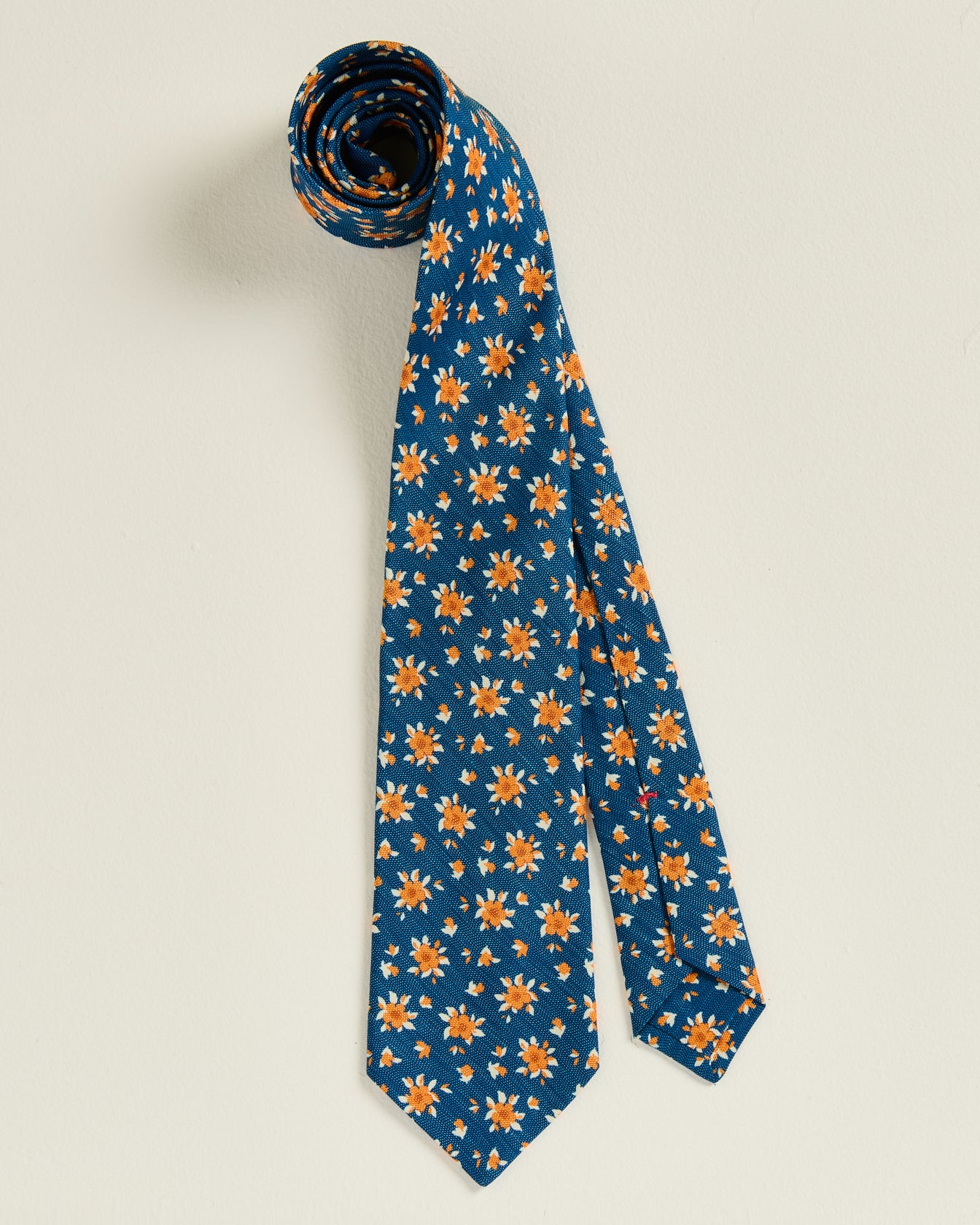men's blue orange silk tie micro floral pattern