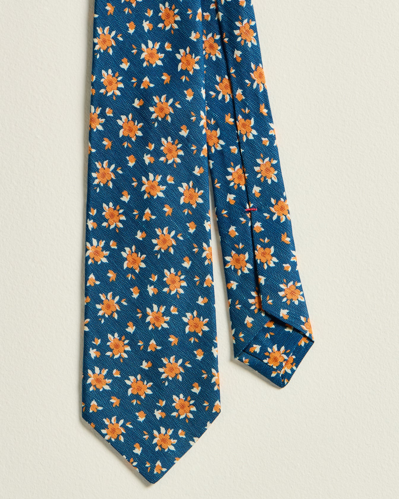 men's blue orange silk tie micro floral pattern