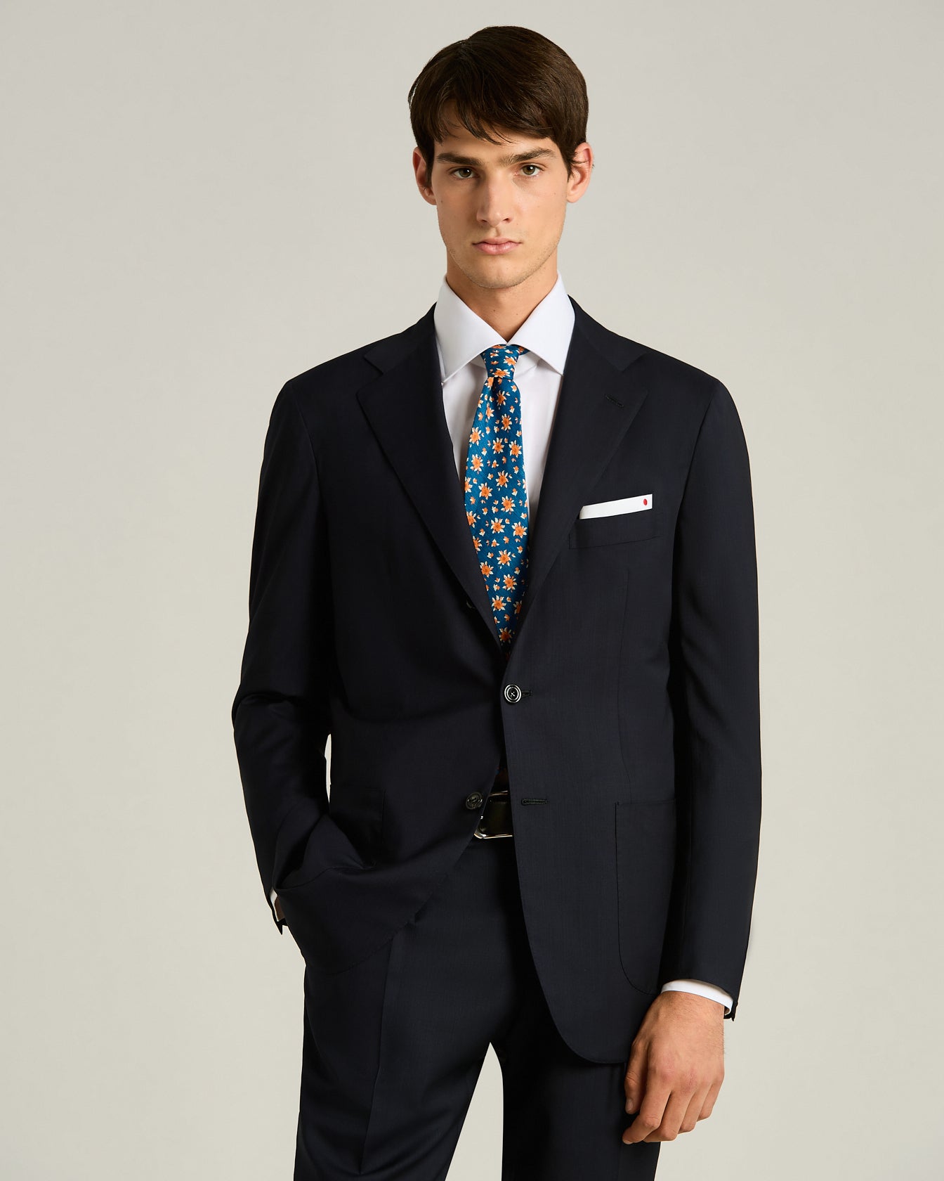 men's blue orange silk tie micro floral pattern