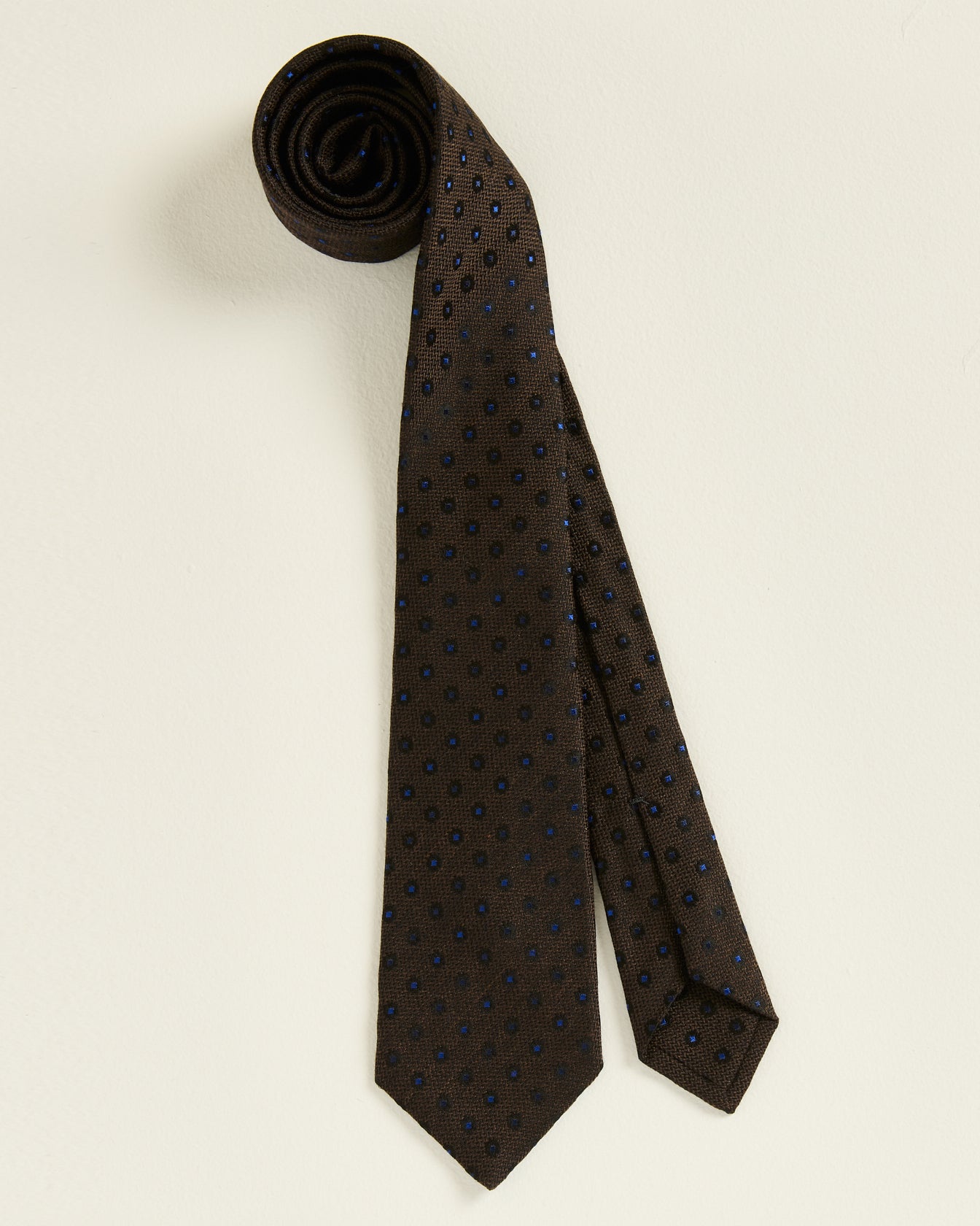 men's brown blue polka dot silk tie