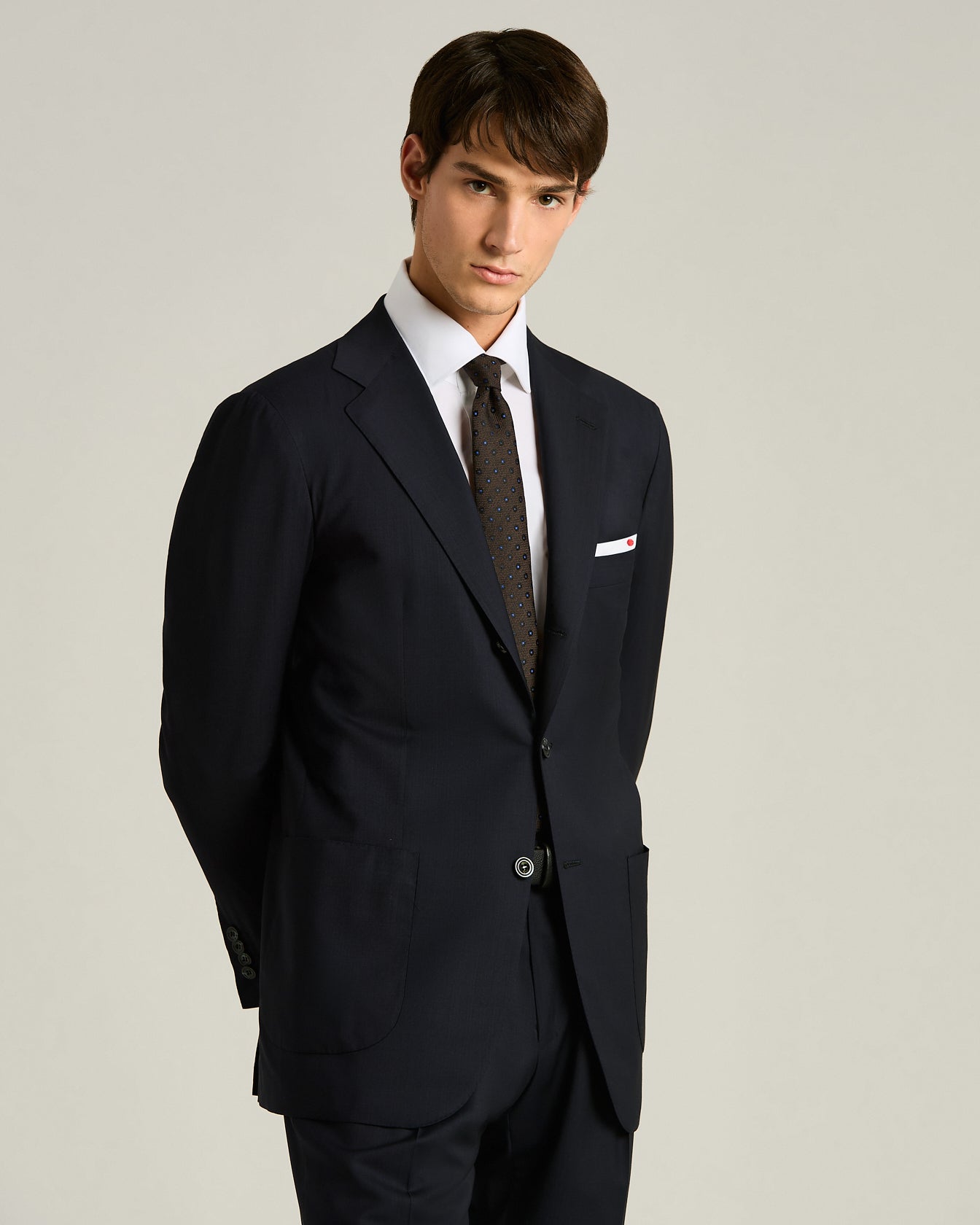 men's brown blue polka dot silk tie