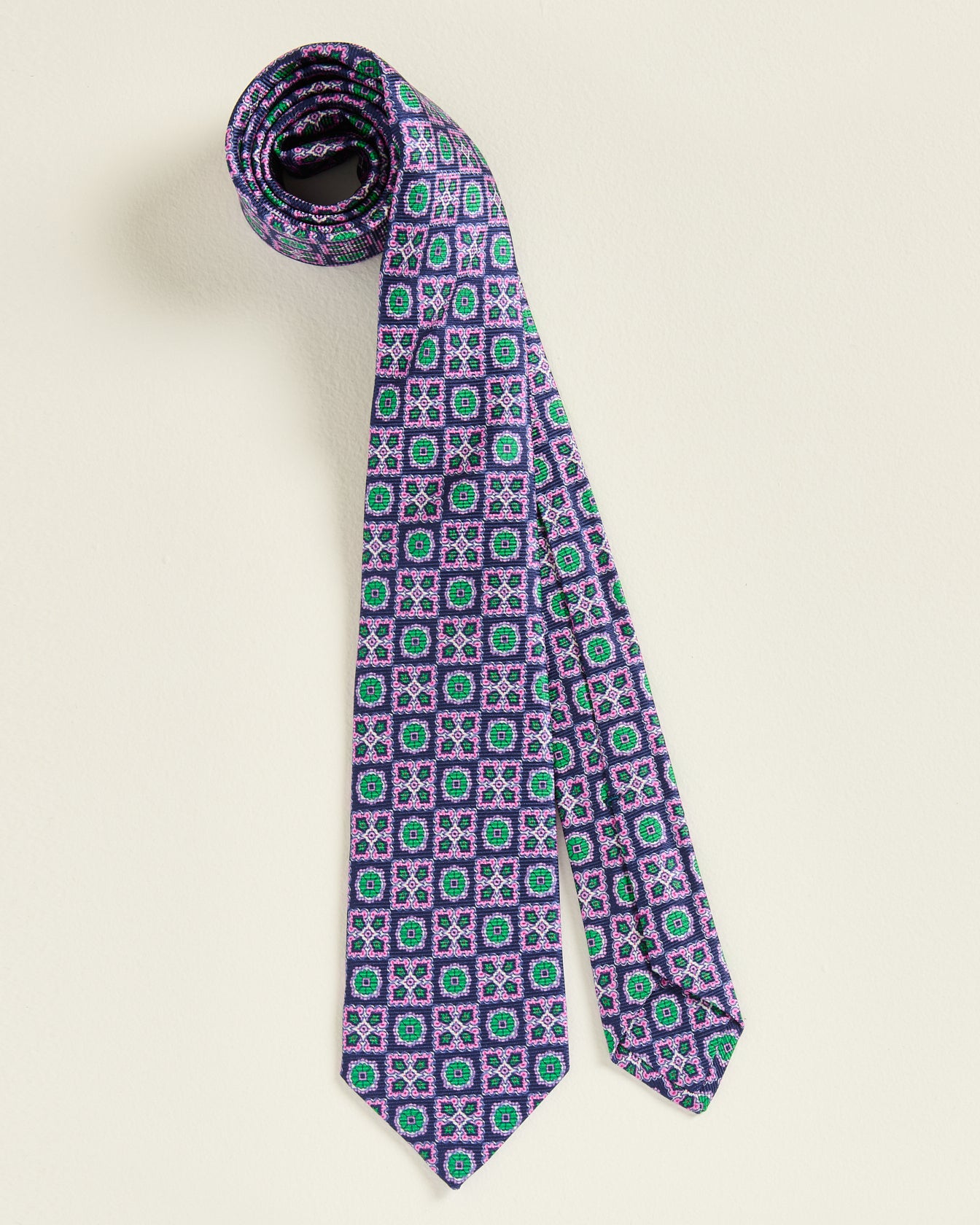 men's purple green geometric pattern silk tie
