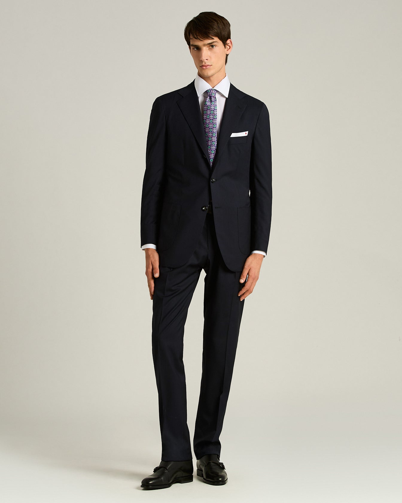 men's purple green geometric pattern silk tie