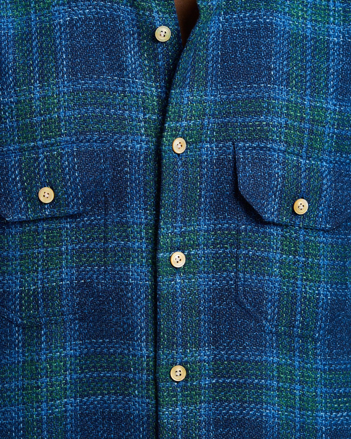HANDMADE TARTAN OVERSHIRT IN BLUE WOOL BLEND