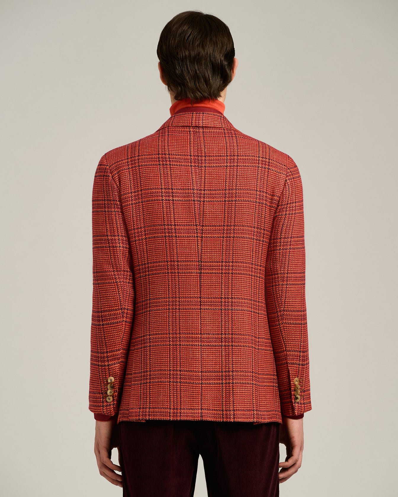 SINGLE-BREASTED RED PRINCE OF WALES JACKET IN CASHMERE