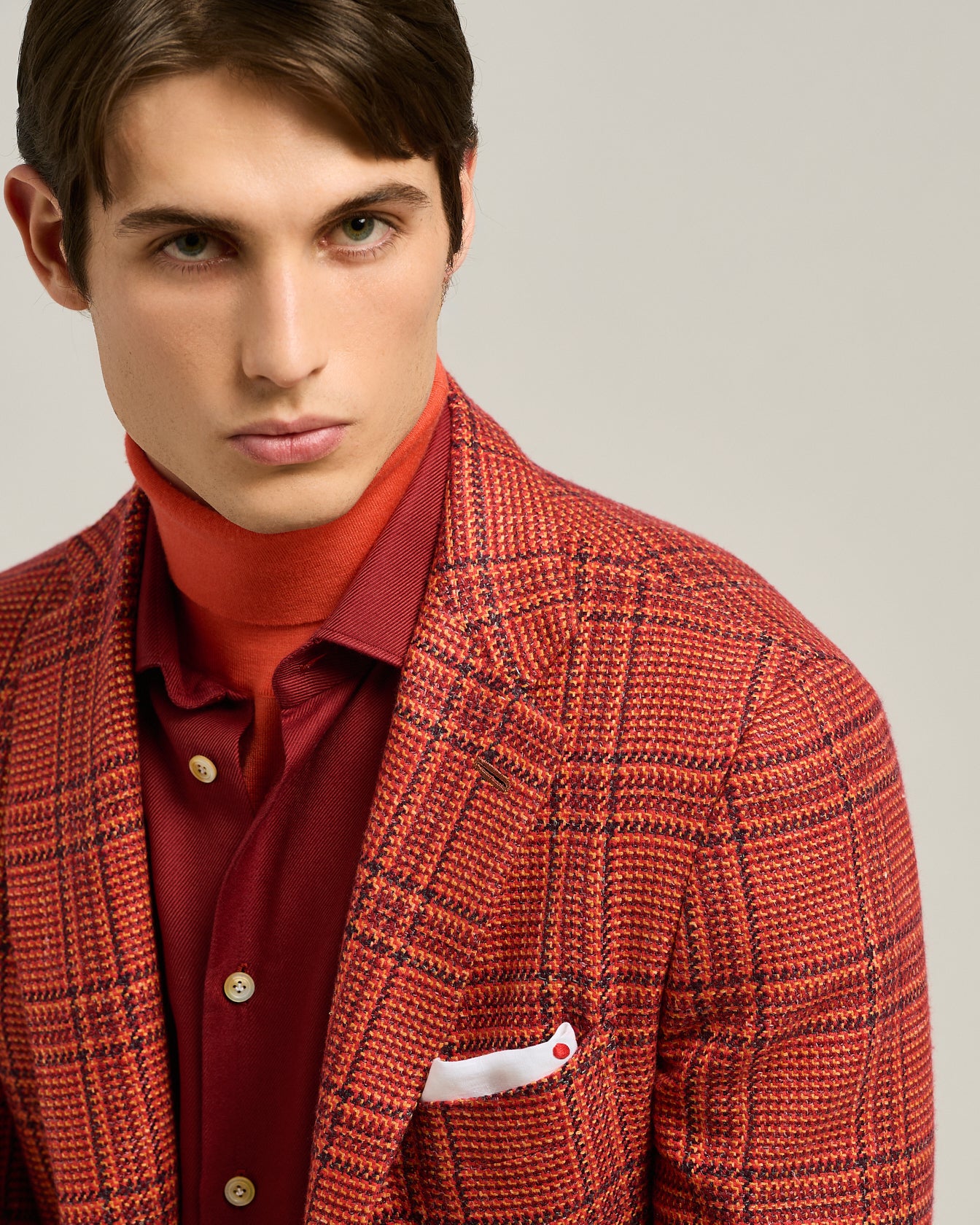 SINGLE-BREASTED RED PRINCE OF WALES JACKET IN CASHMERE