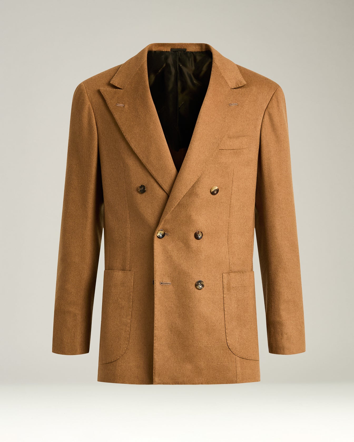 double-breasted blazer in brown cashmere and vicuña