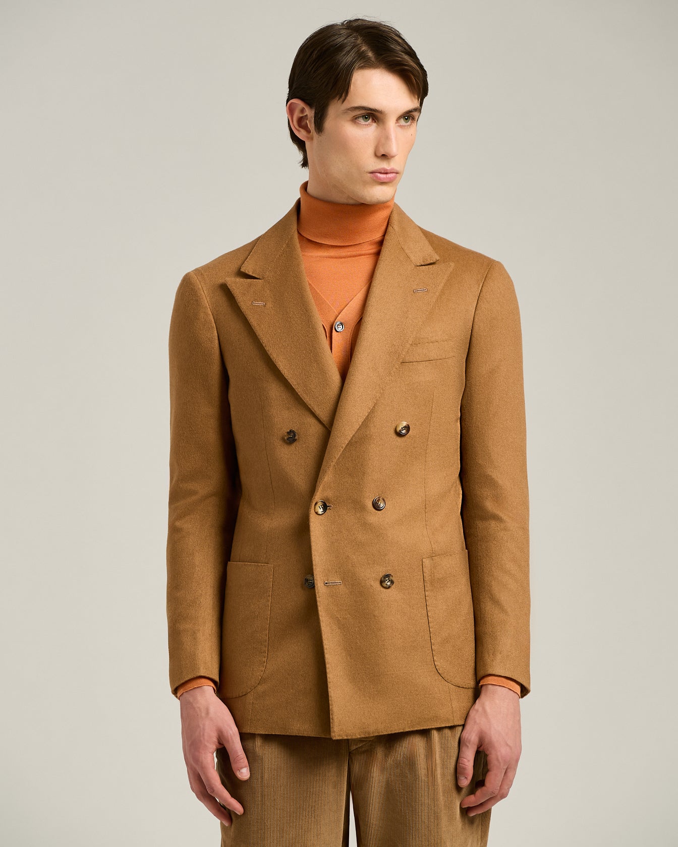 DOUBLE-BREASTED BLAZER IN BROWN CASHMERE AND VICUÑA