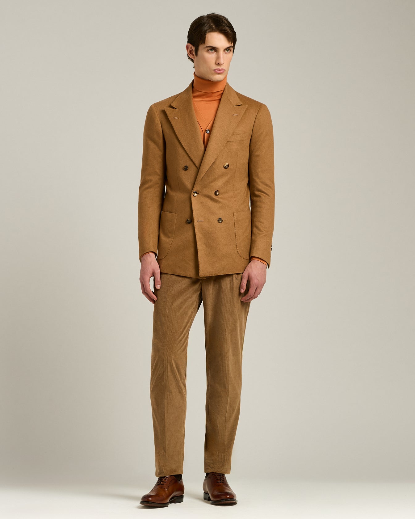 DOUBLE-BREASTED BLAZER IN BROWN CASHMERE AND VICUÑA