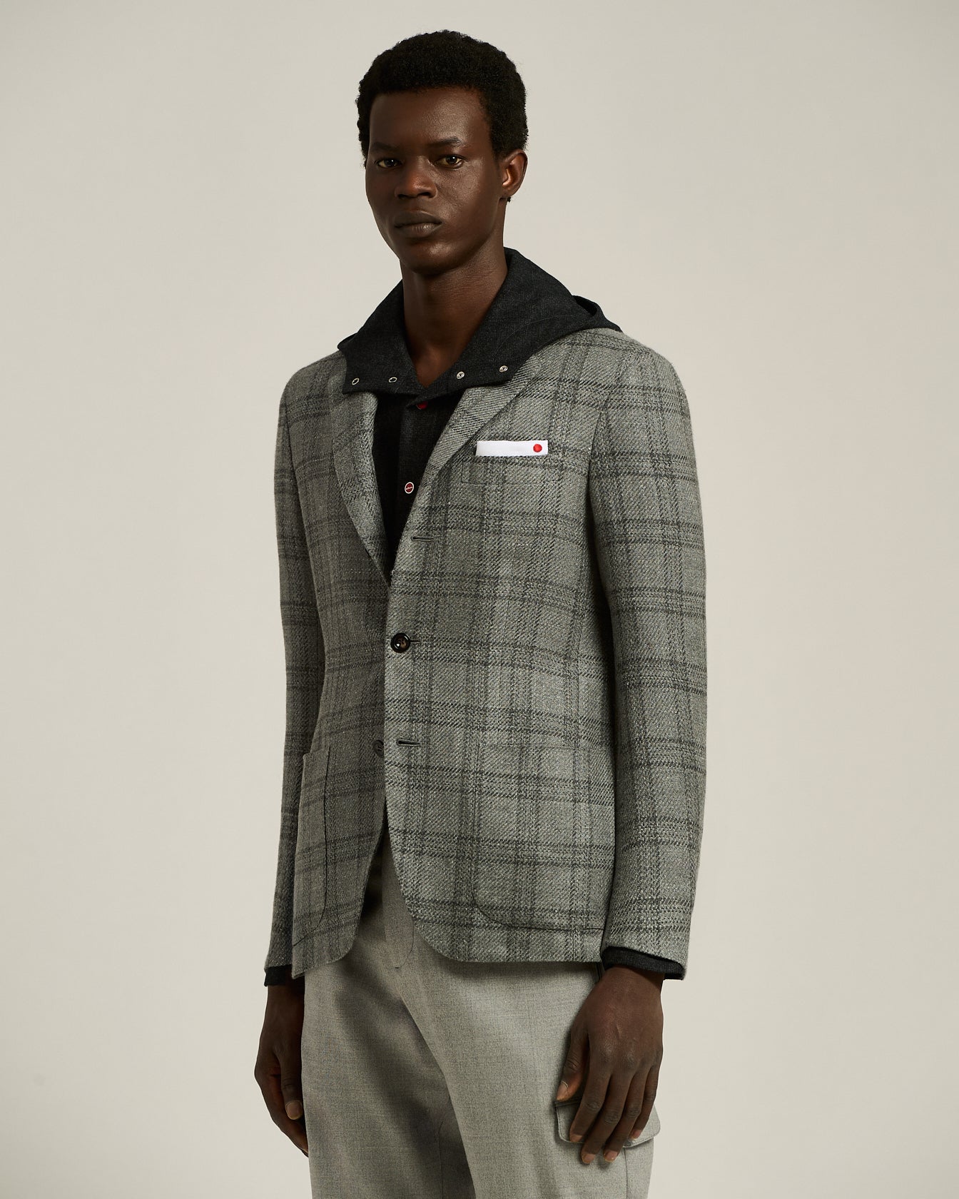 LIGHT GREY CHECKED CASHMERE-BLEND JACKET