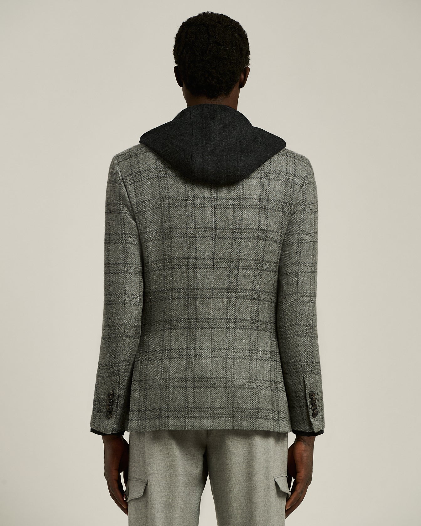 LIGHT GREY CHECKED CASHMERE-BLEND JACKET