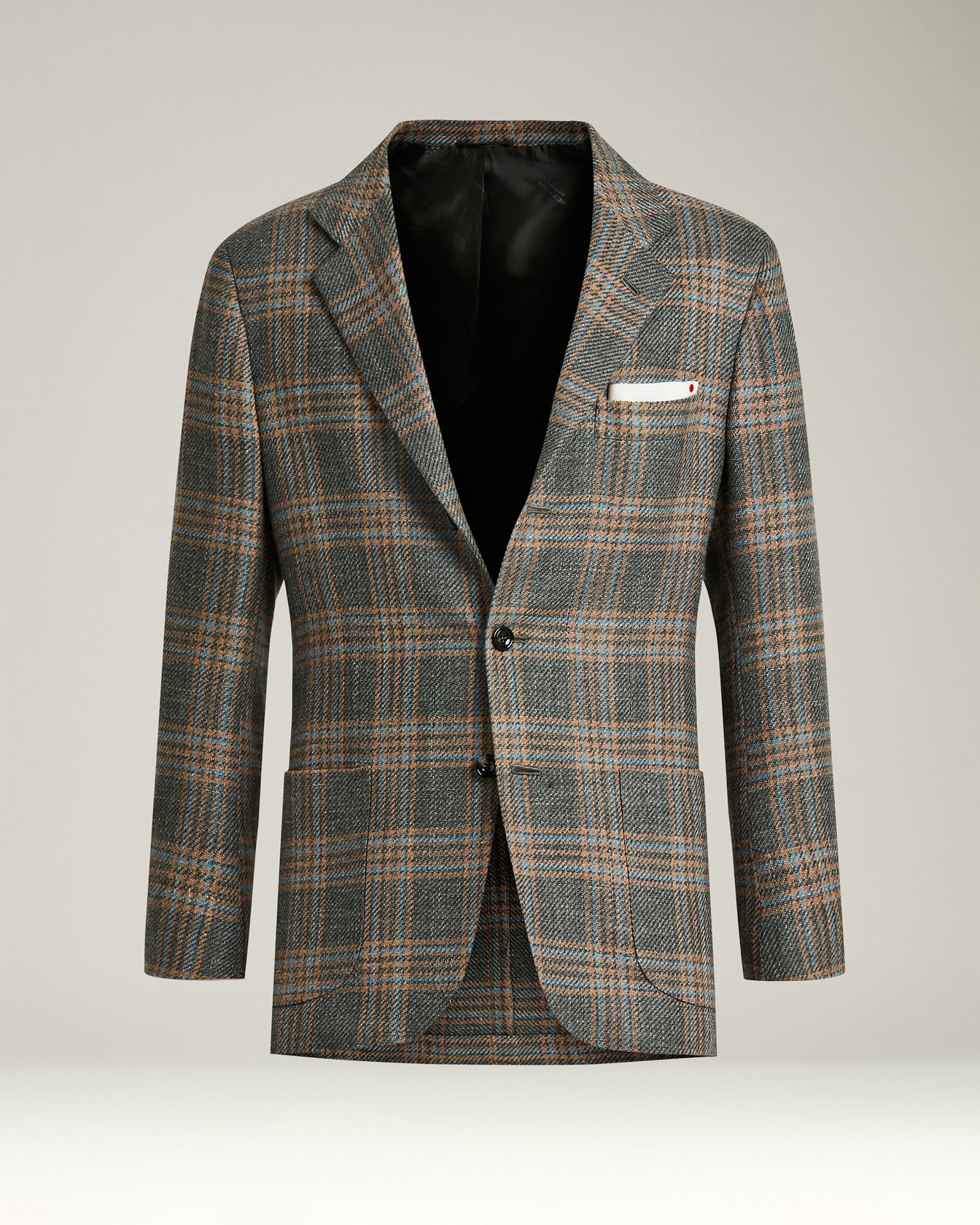 single-breasted medium grey prince of wales jacket in cashmere