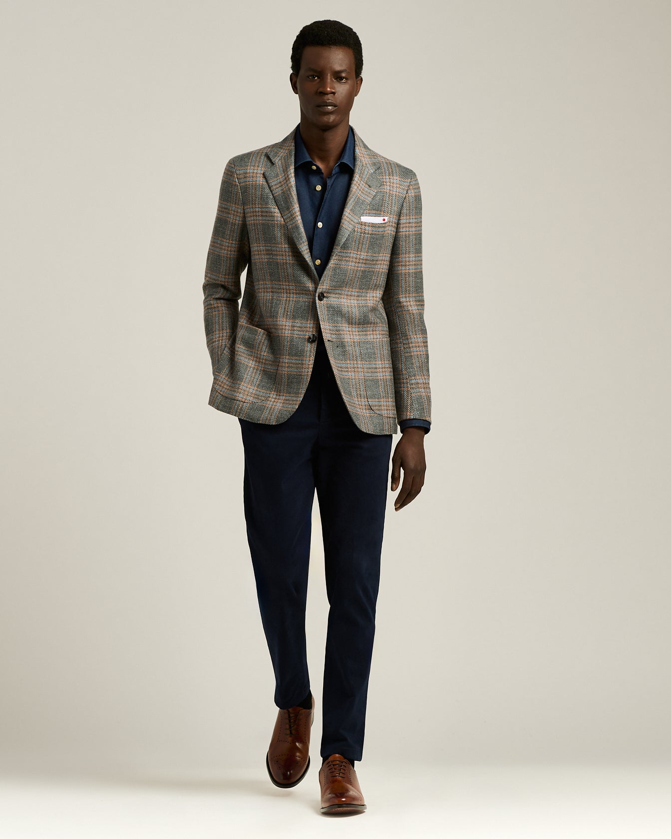 SINGLE-BREASTED MEDIUM GREY PRINCE OF WALES JACKET IN CASHMERE