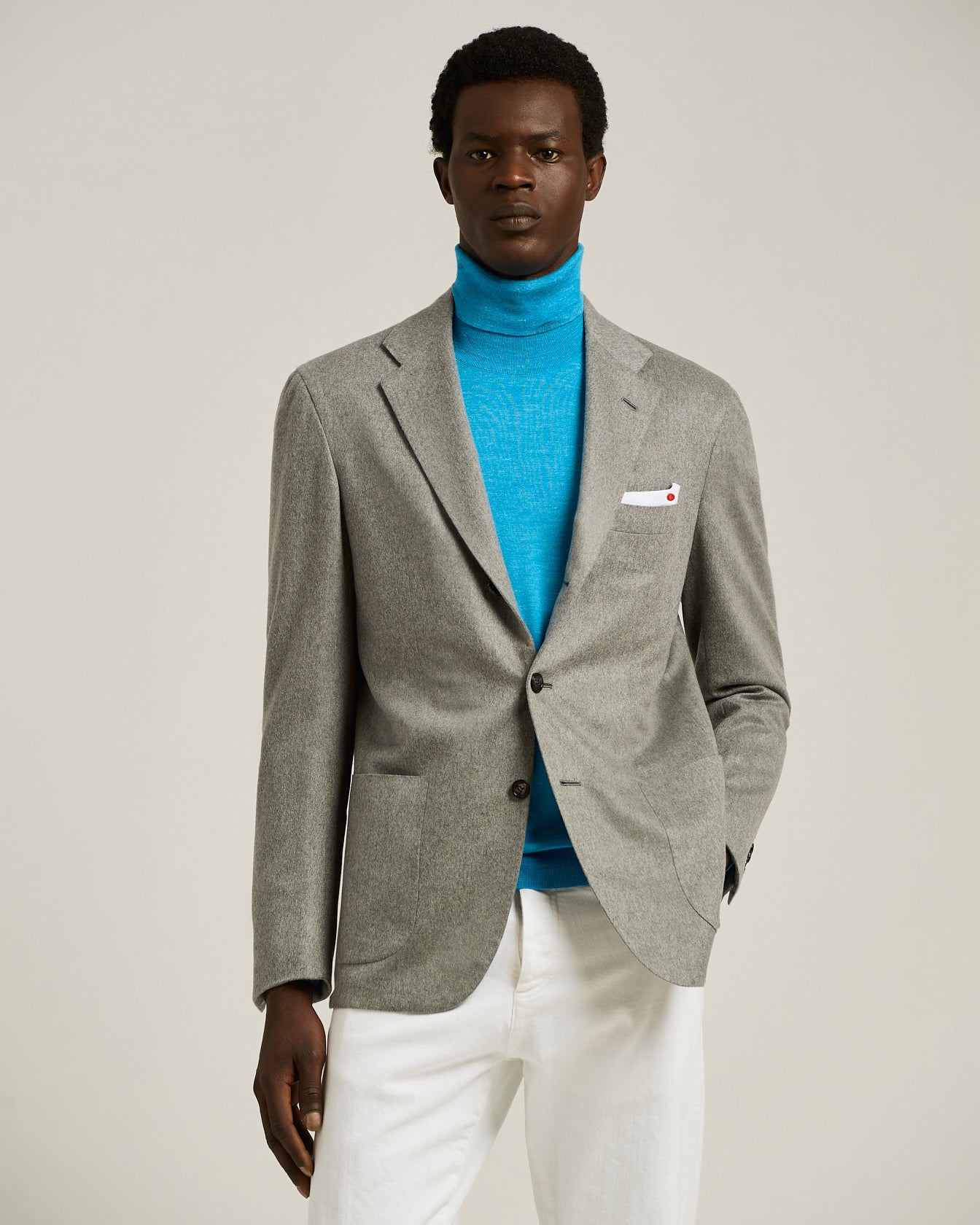 LIGHT GREY CASHMERE AND VICUÑA BLAZER WITH NOTCH LAPEL
