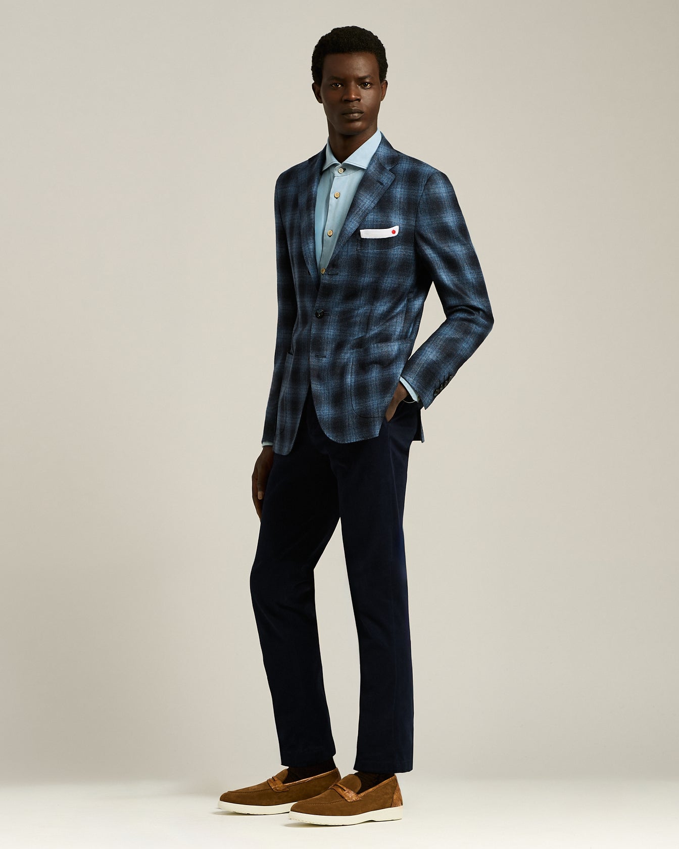 blue checked cashmere blend men's jacket