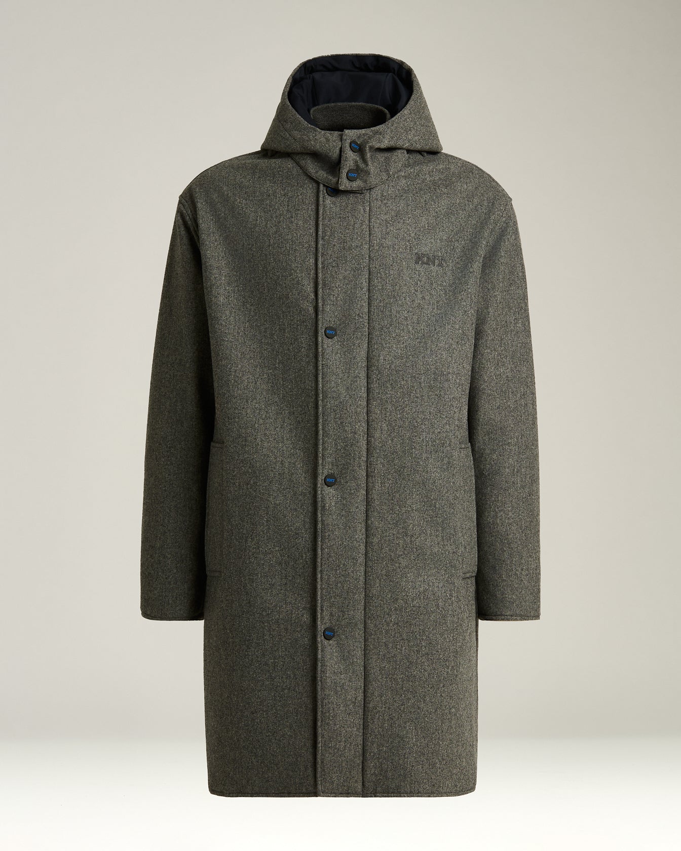 men's grey virgin wool overcoat with hood