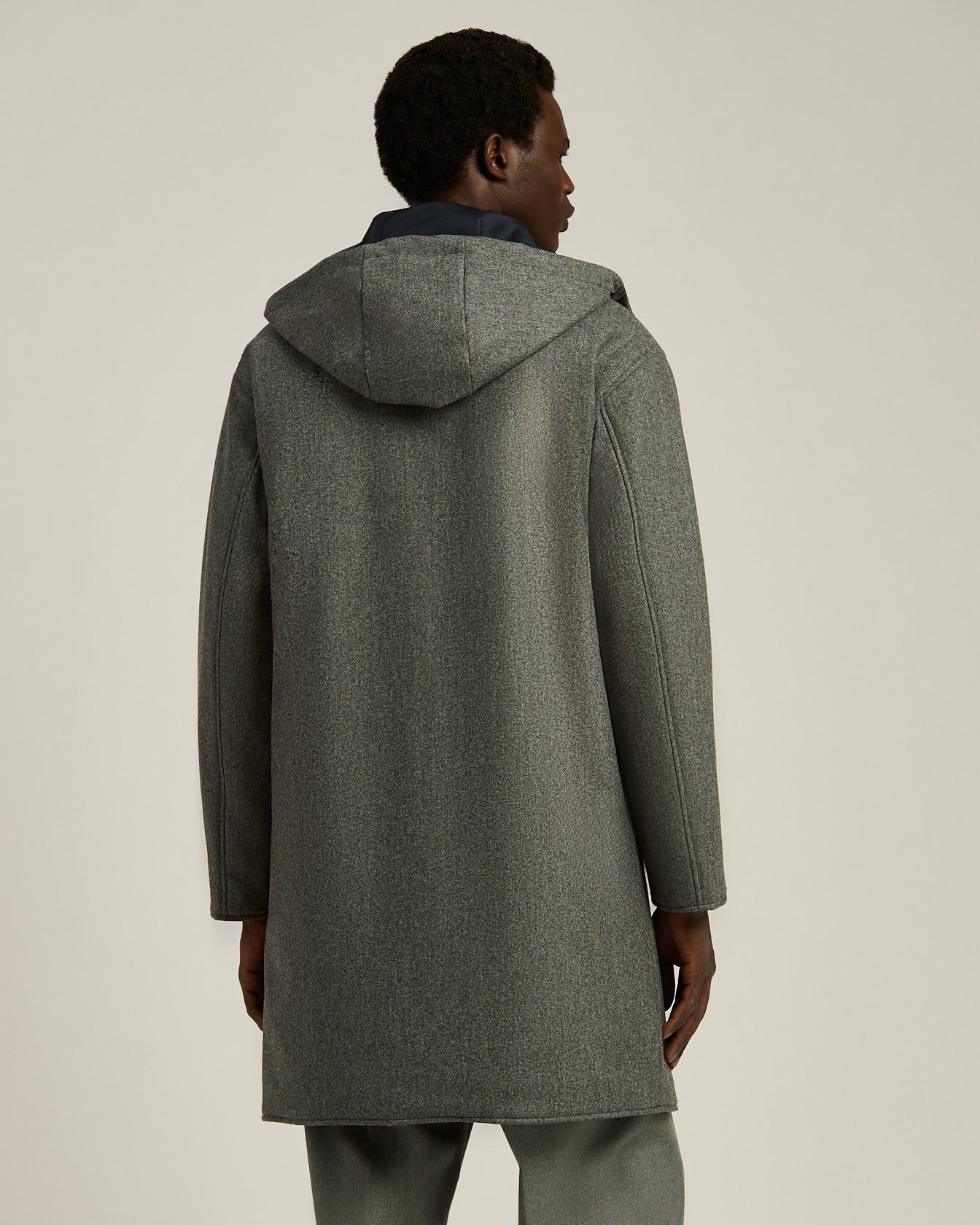 men's grey virgin wool overcoat with hood