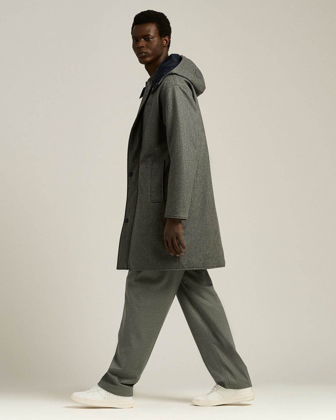 men's grey virgin wool overcoat with hood