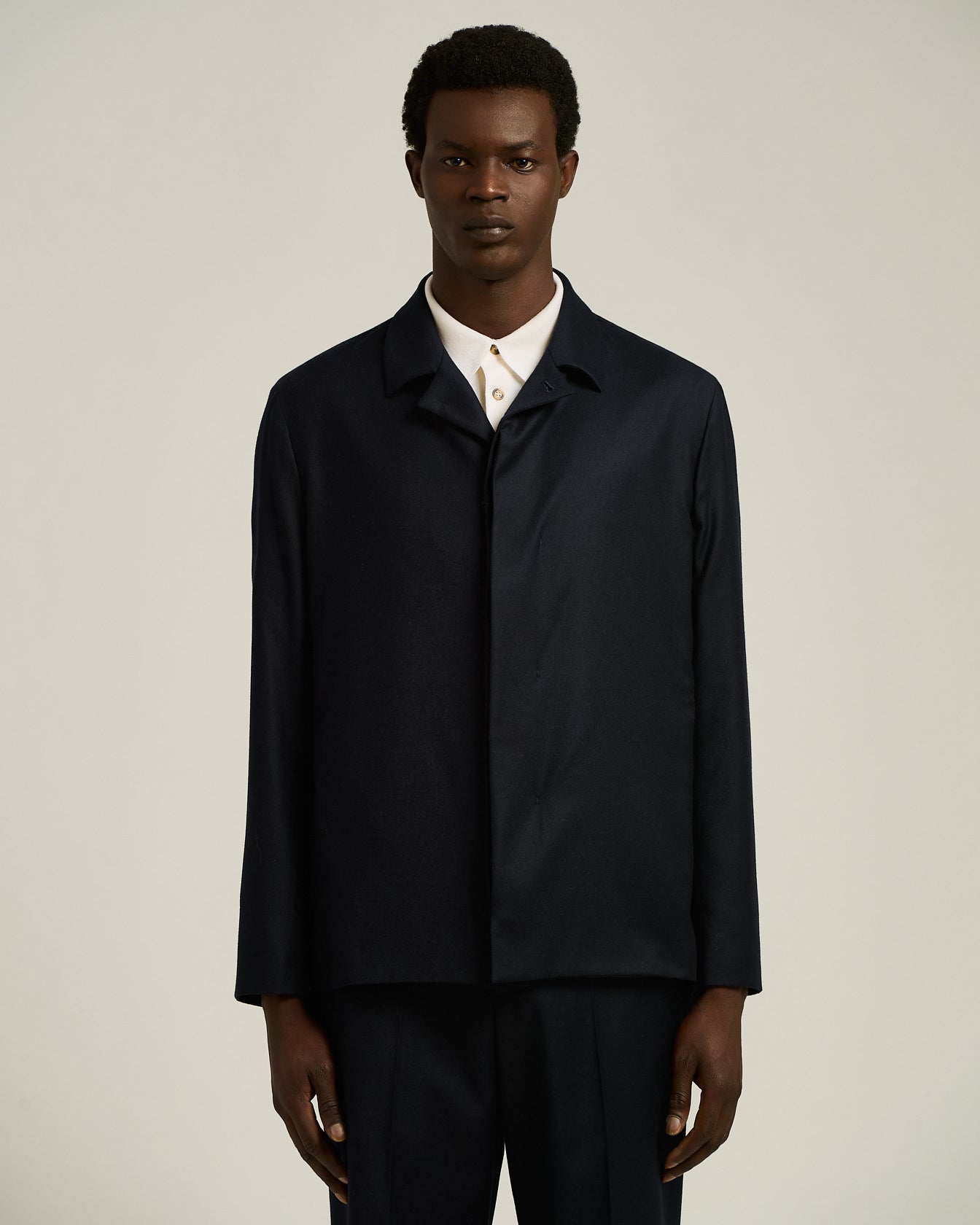 men's blue virgin wool jacket concealed closure