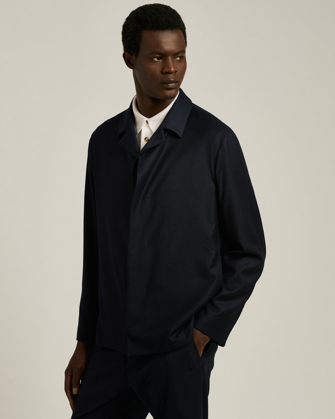 men's blue virgin wool jacket concealed closure