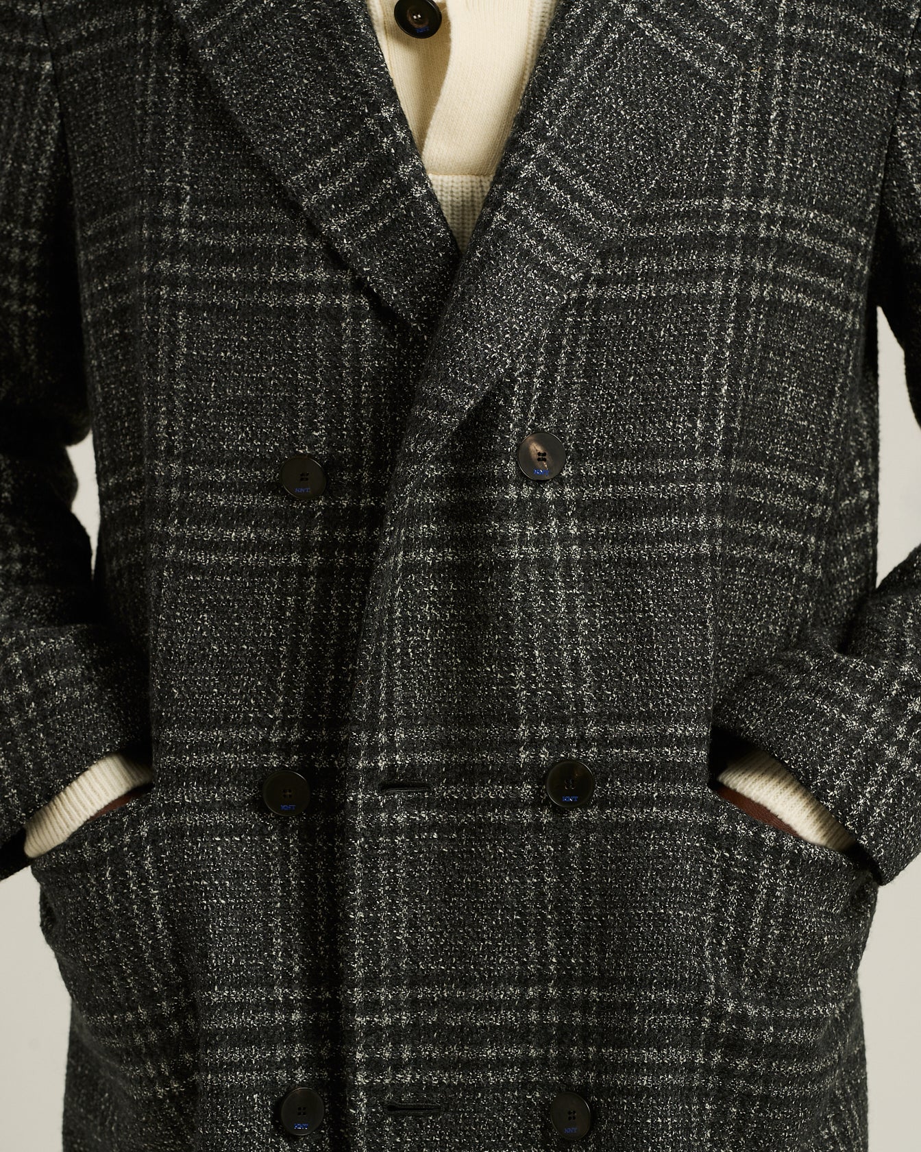 men's grey prince of wales double-breasted coat