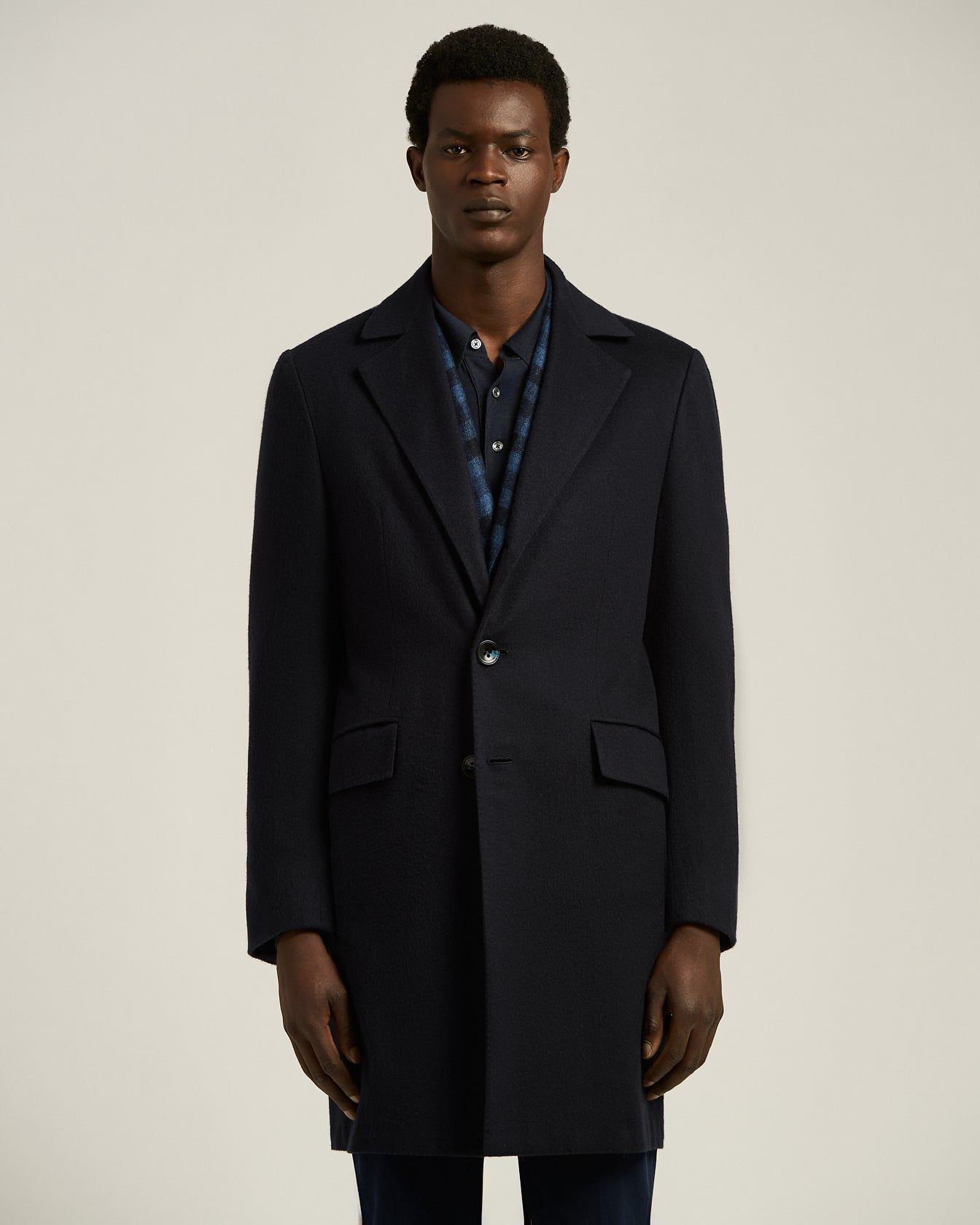 UNLINED OVERCOAT IN PURE BLUE CASHMERE