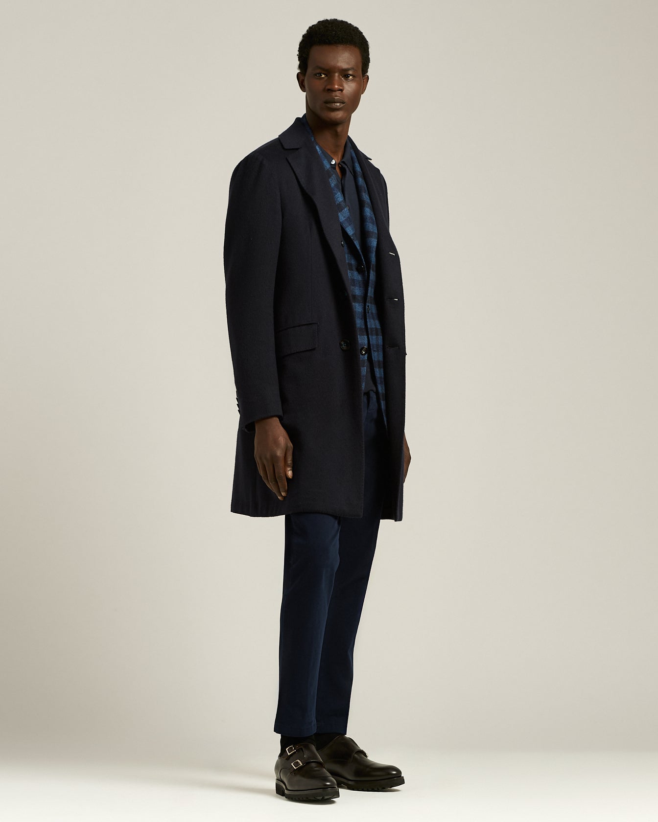 UNLINED OVERCOAT IN PURE BLUE CASHMERE