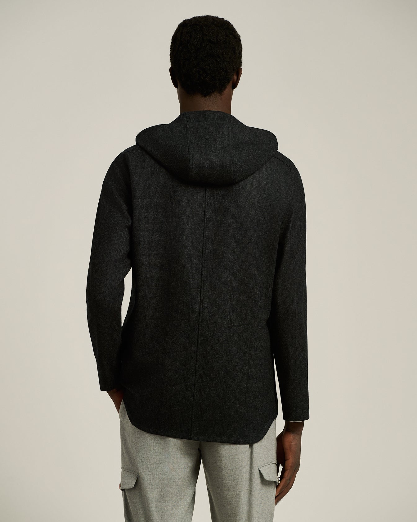 BLACK WOOL 'PETER' OVERSHIRT WITH HOOD