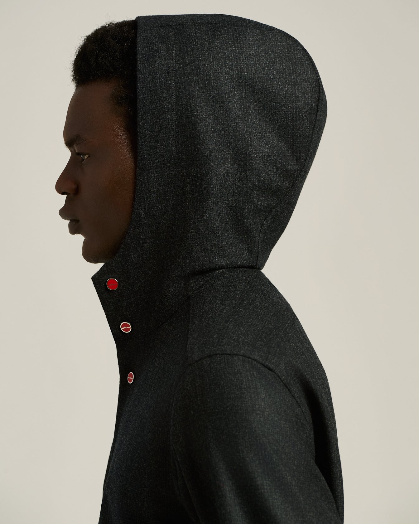 BLACK WOOL 'PETER' OVERSHIRT WITH HOOD