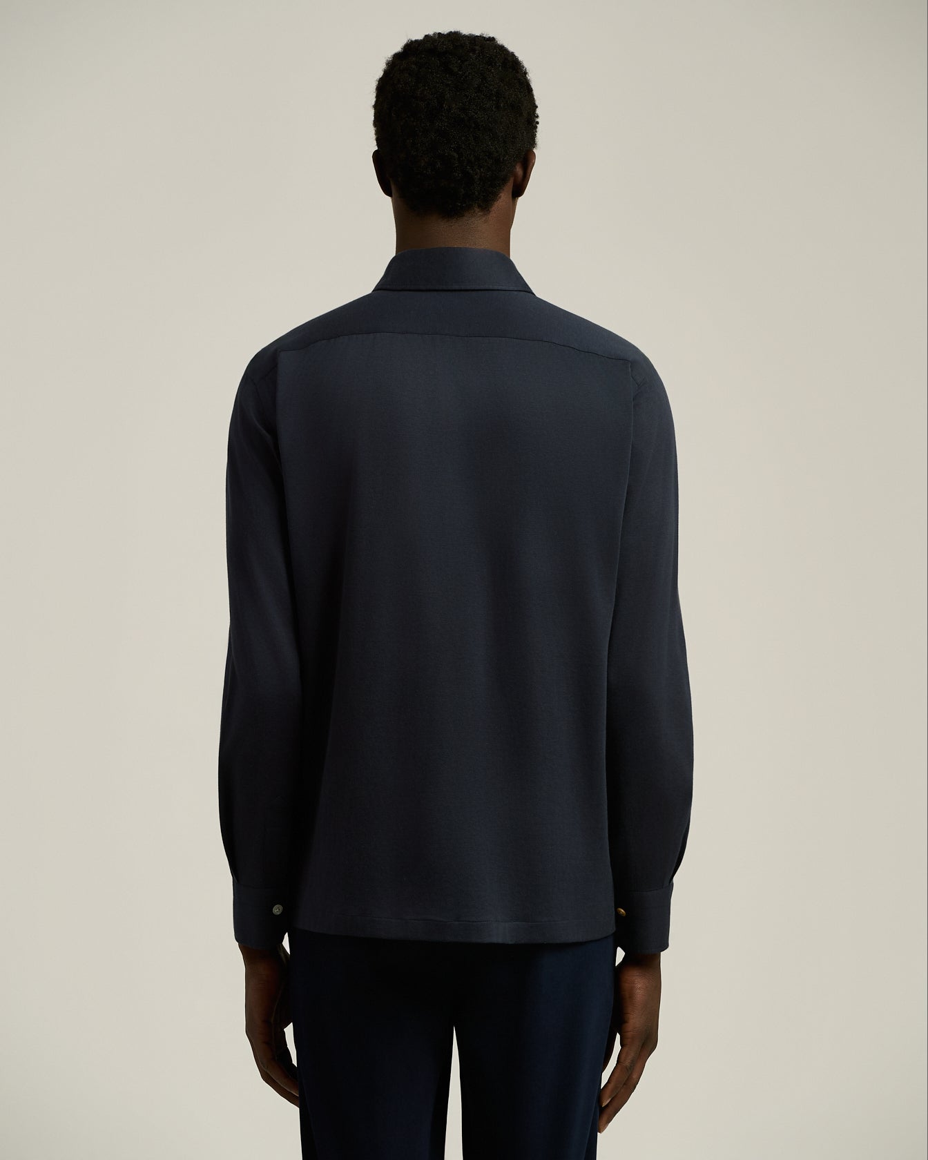 LONG-SLEEVE 'POSITANO' POLO IN NAVY COTTON JERSEY