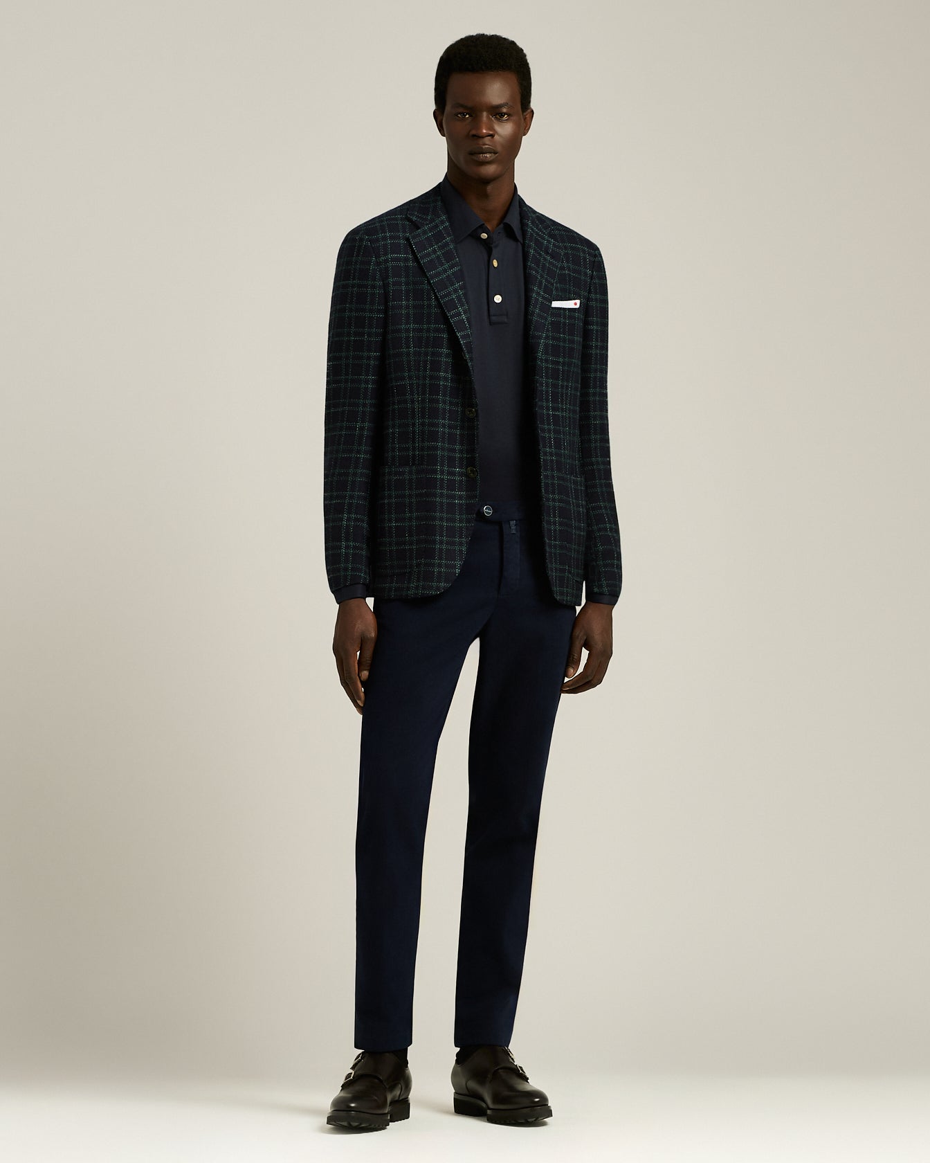 LONG-SLEEVE 'POSITANO' POLO IN NAVY COTTON JERSEY