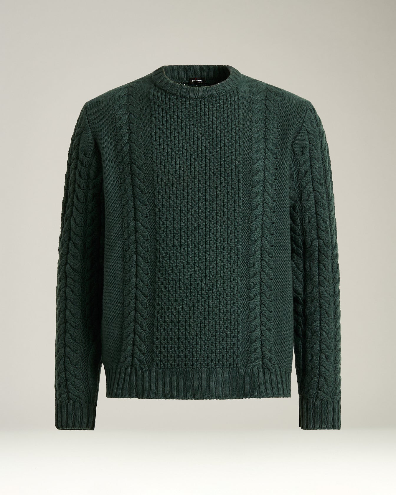 men’s pine green cable-knit cashmere crewneck sweater