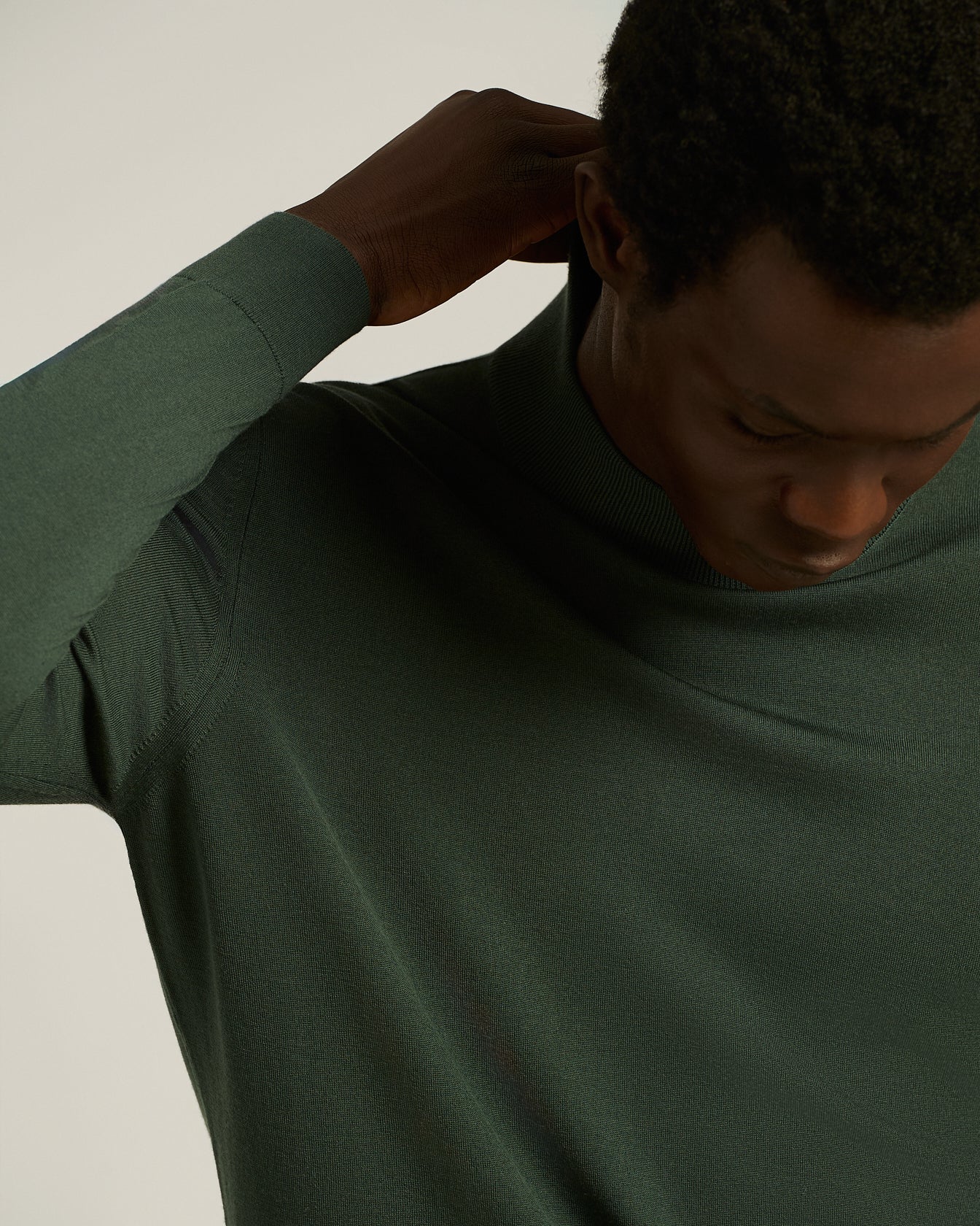 GREEN PINE “DIAMANTE BLU” WOOL MOCK-NECK SWEATER