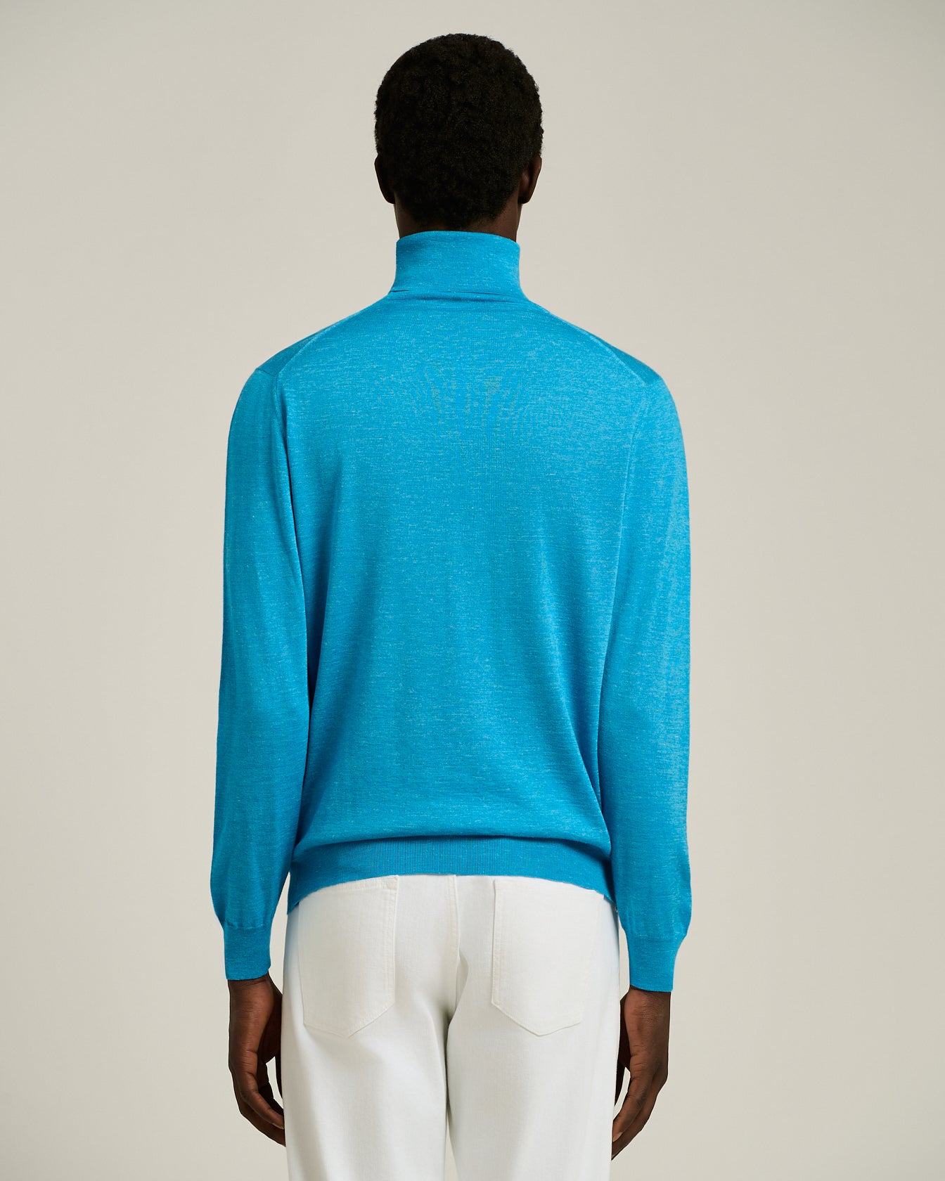 SKY BLUE SILK AND “DIAMANTE BLU” WOOL TURTLENECK