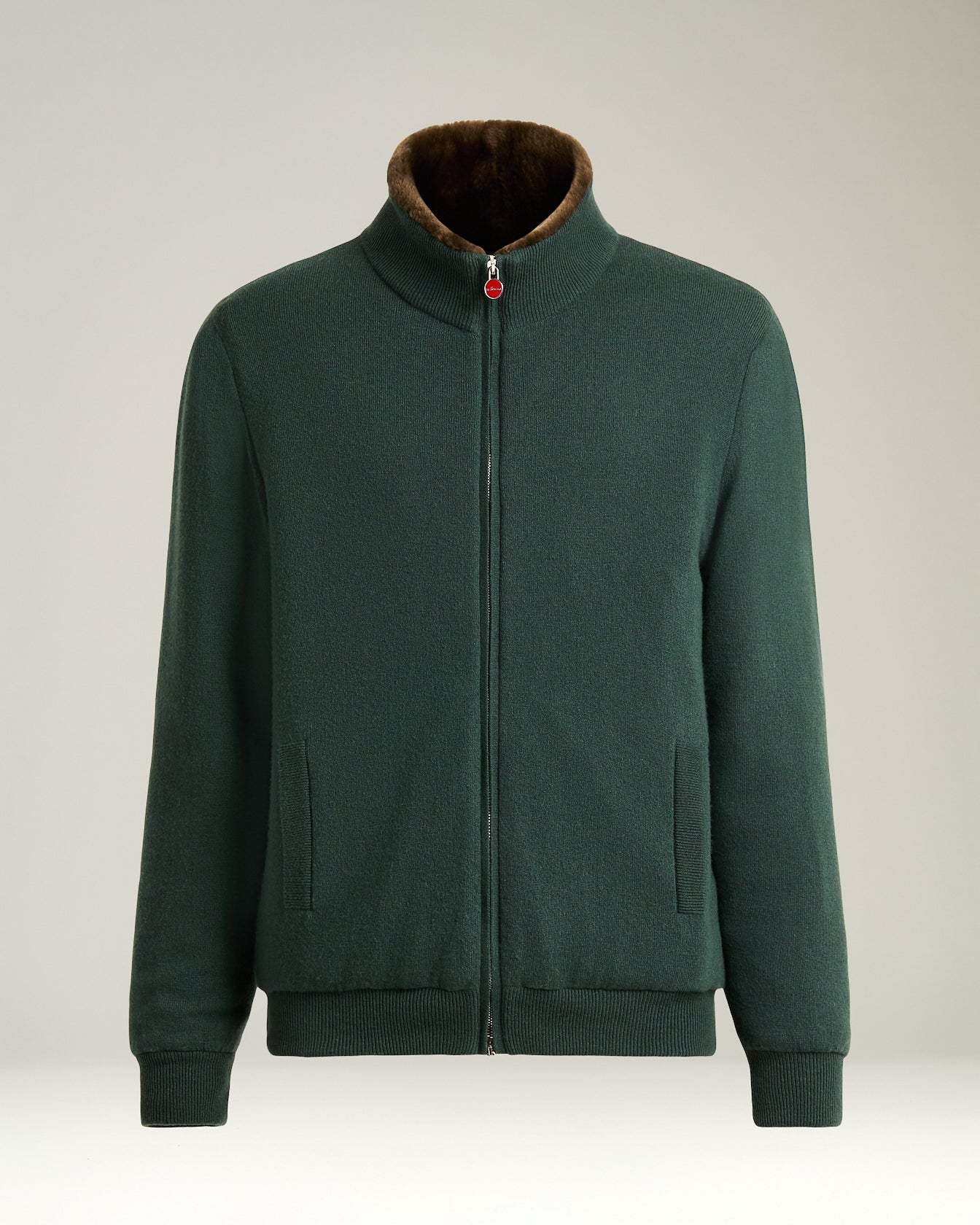 BROWN PURE CASHMERE ZIP-UP JACKET