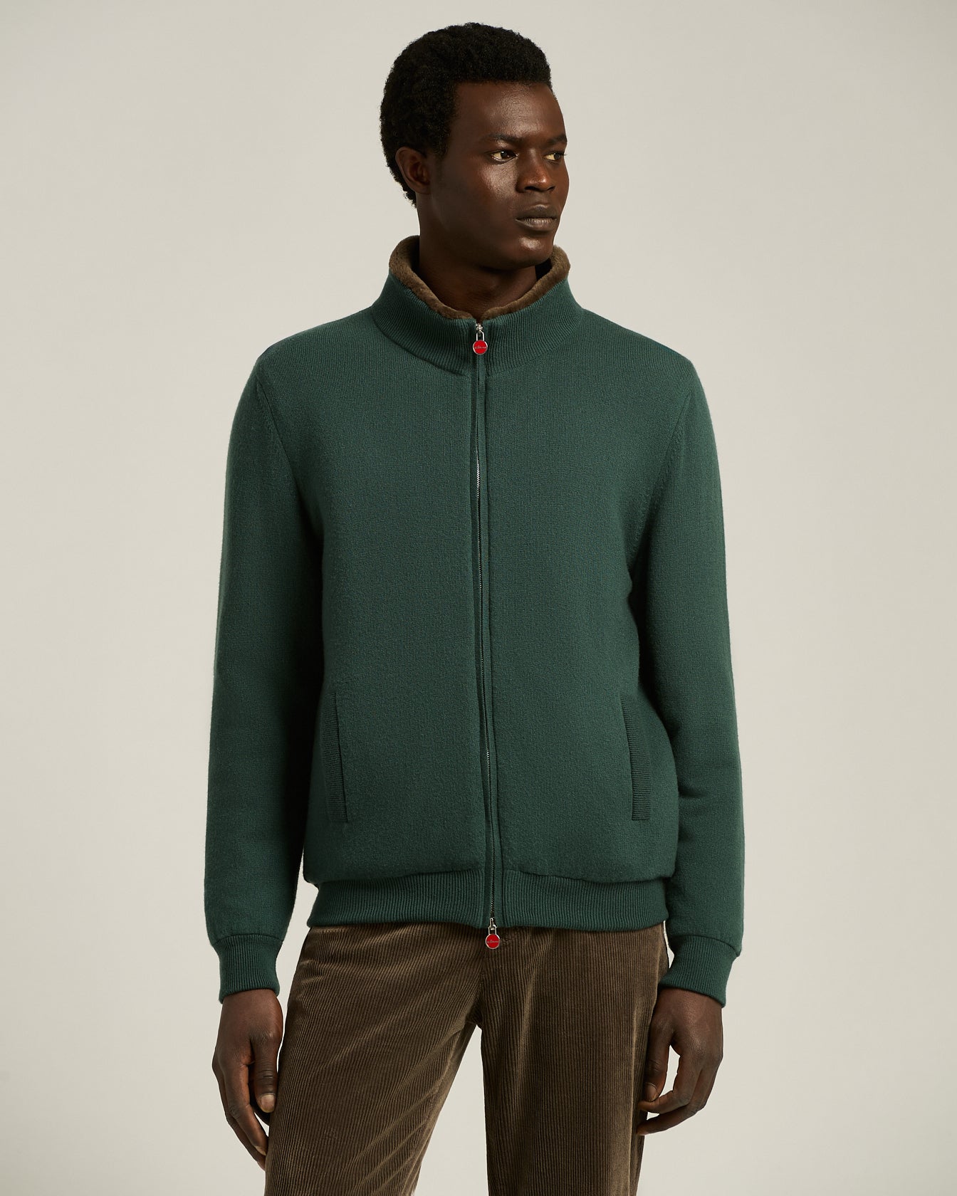 BROWN PURE CASHMERE ZIP-UP JACKET