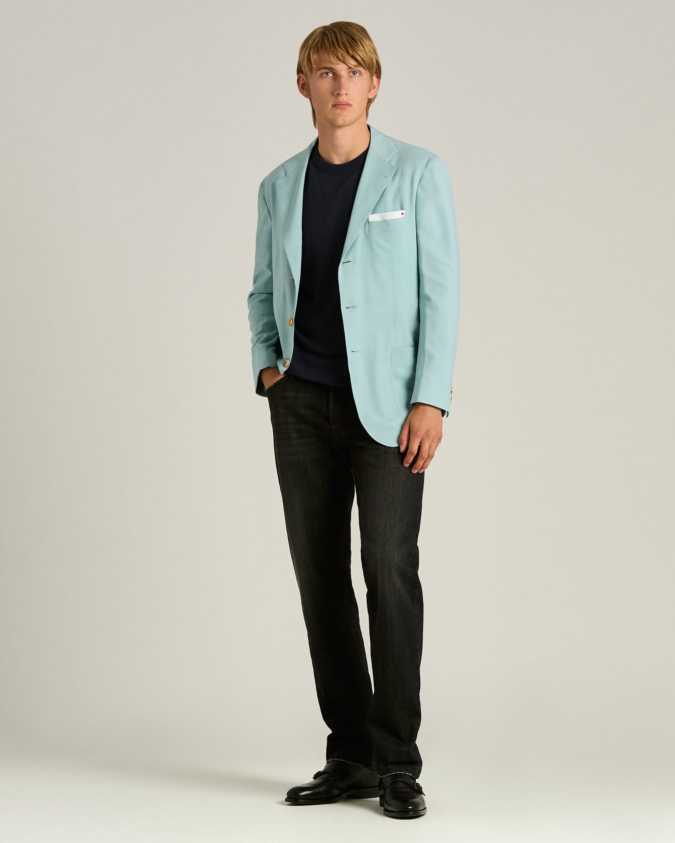 men's midnight blue pure cashmere crew neck sweater