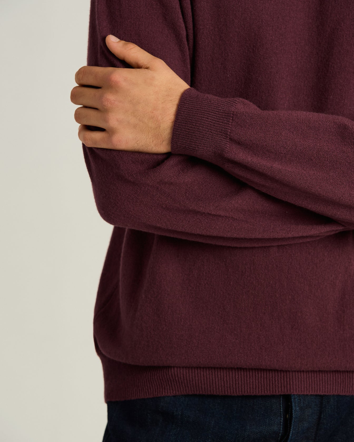 men's burgundy pure cashmere crew neck sweater