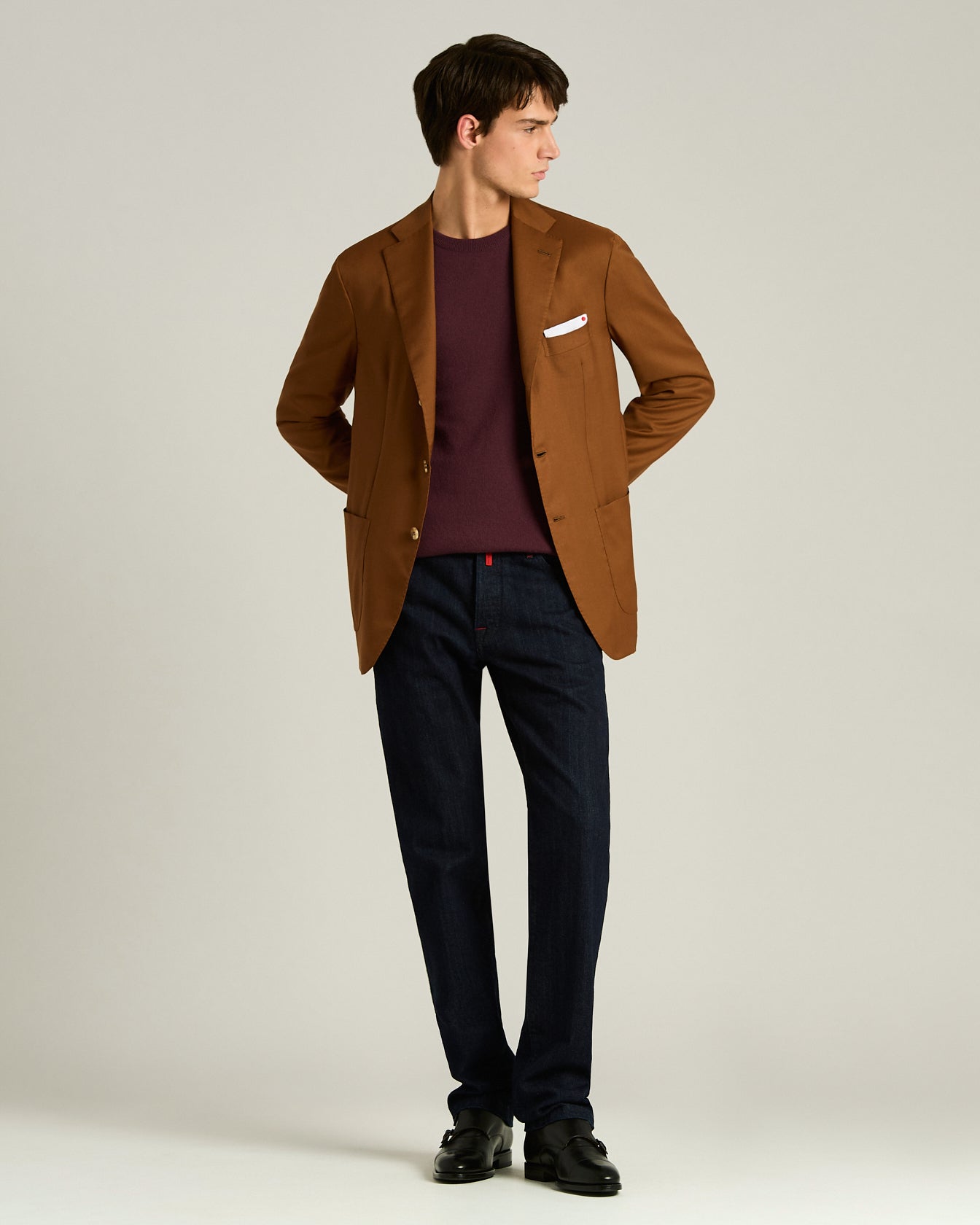 men's burgundy pure cashmere crew neck sweater